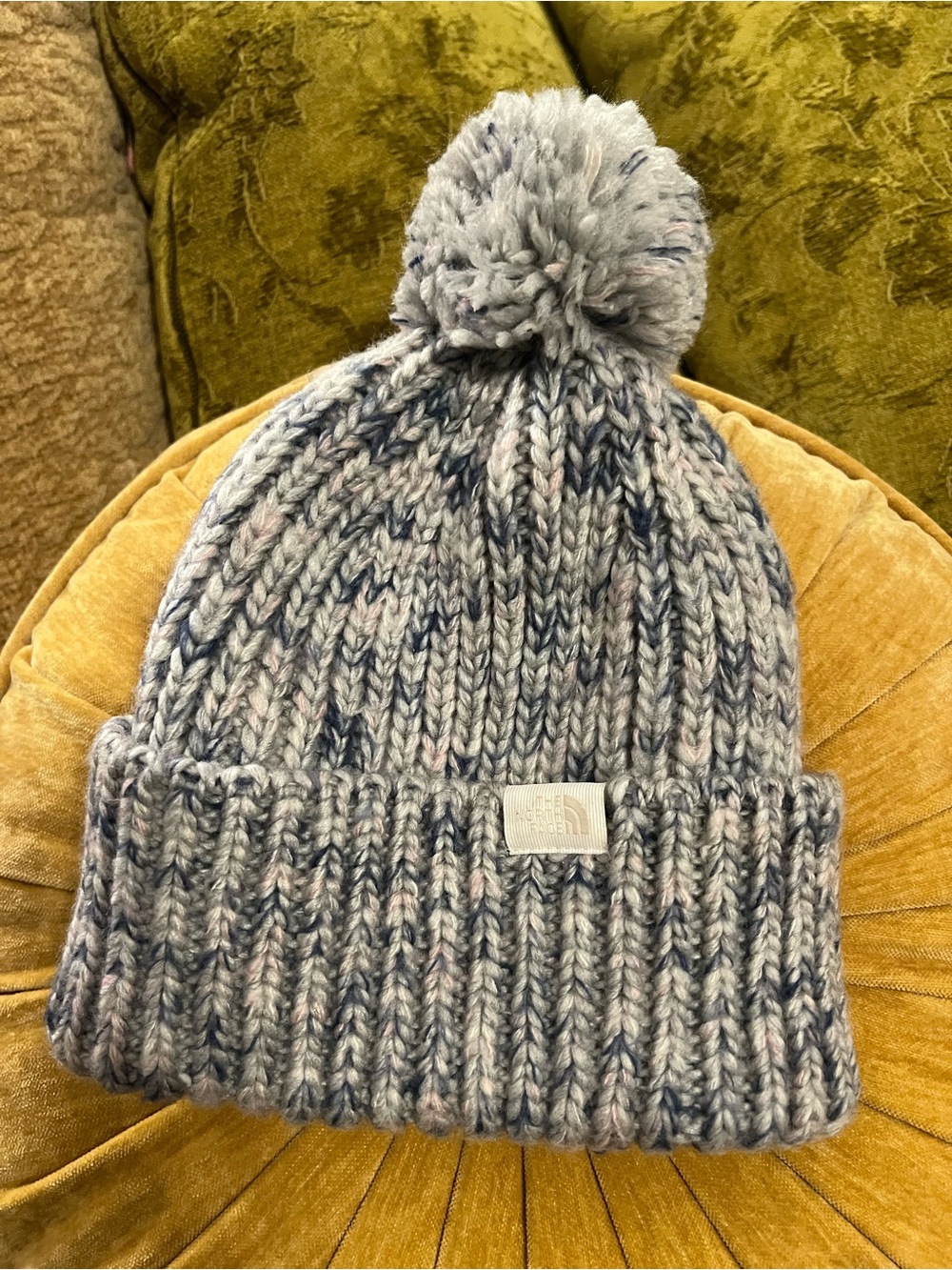 The North Face Pom Beanie - Marled Light Gray with Navy Flecks